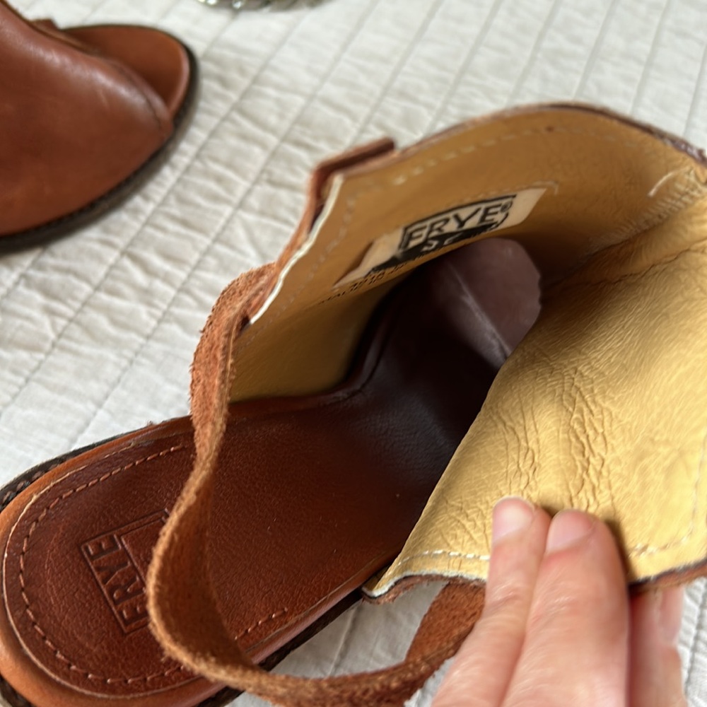 FRYE boho Izzy Artisan Sling Whiskey Washed Vintage Leather booties heels 8.5 - Picture 14 of 16
